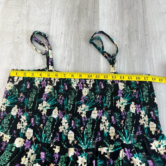 Ellos Black Plus Size Smocked Bodice Floral Stretchy Tank Knee Length Dress 1X - Picture 7 of 10